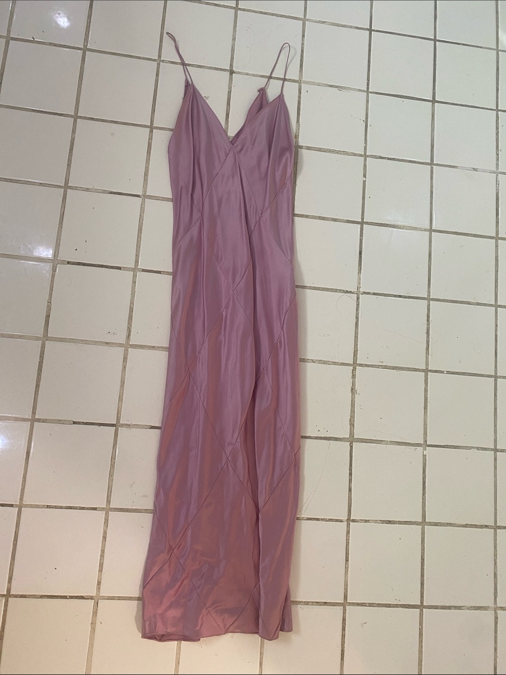 Vionnet Mauve Pink Satin Slip Maxi Dress with Spaghetti Straps